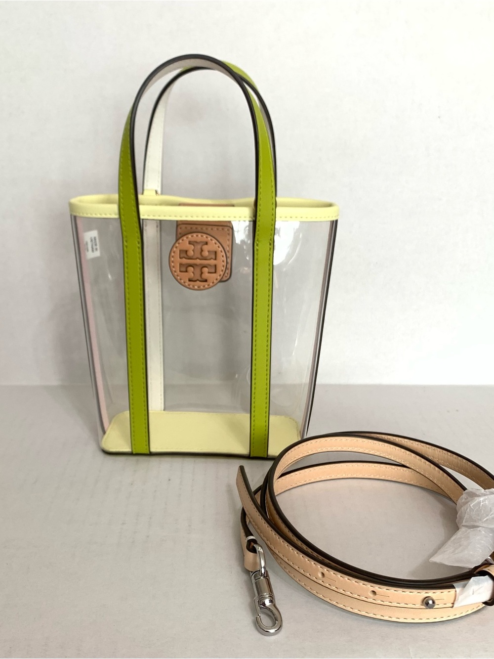 Tory Burch Blake Clear & Lime Green Mini Shopper Crossbody